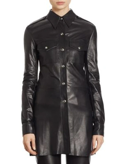 Calvin Klein Collection Leather Snap-front Utility Shirt In Black