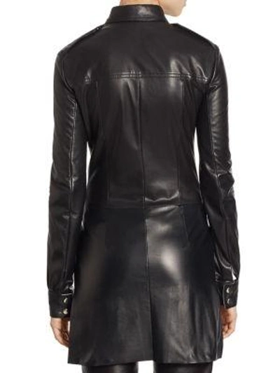 Shop Calvin Klein Collection Leather Button Front Jacket In Black