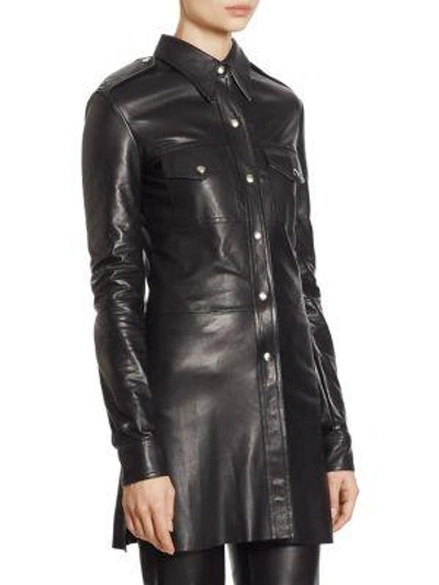 Shop Calvin Klein Collection Leather Button Front Jacket In Black