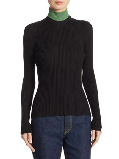 Calvin Klein Collection Ribbed Turtleneck Sweater In Black Algue