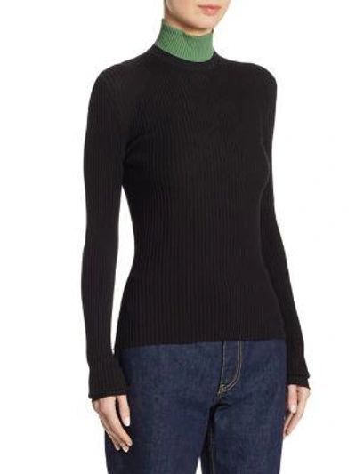 Shop Calvin Klein Collection Ribbed Turtleneck Sweater In Black Algue