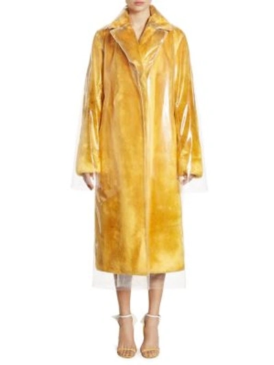 Calvin Klein Collection Plastic-covered Faux-fur Trench Coat In Yellow