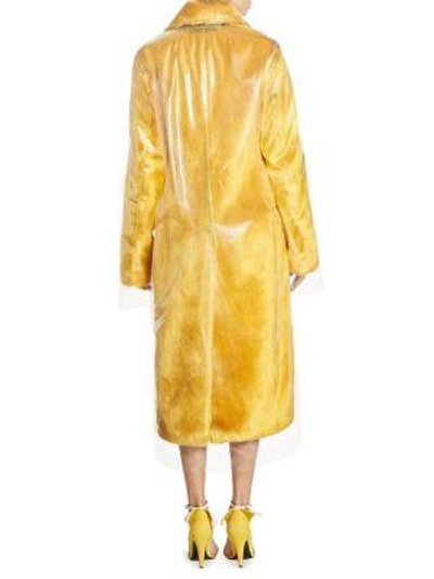 Shop Calvin Klein Collection Plastic Covered Faux Fur Coat In Yellow