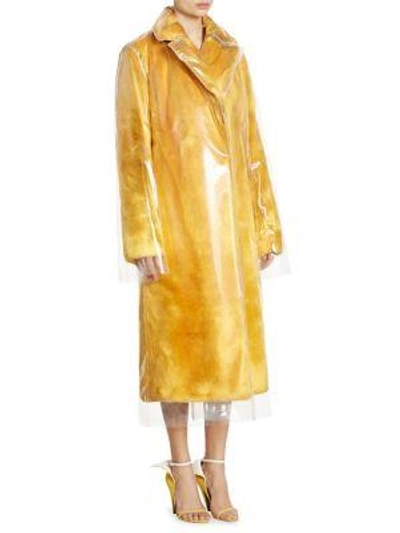 Shop Calvin Klein Collection Plastic Covered Faux Fur Coat In Yellow