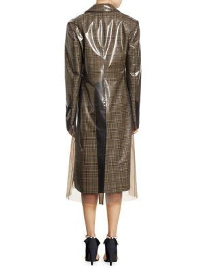 Shop Calvin Klein Collection Plastic-covered Wool Plaid Coat In White Black