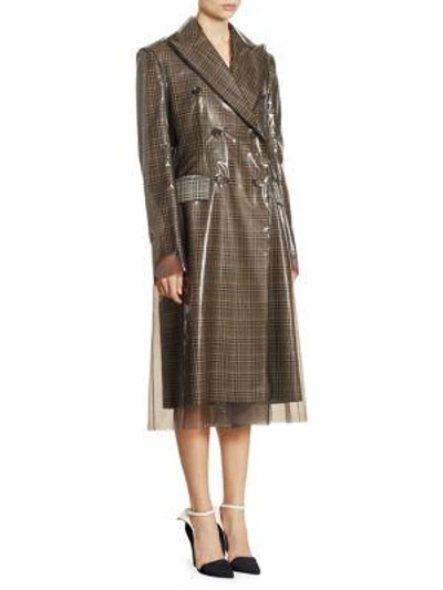 Shop Calvin Klein Collection Plastic-covered Wool Plaid Coat In White Black