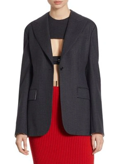 Calvin Klein Collection Wool Checked Jacket In Navy Blue