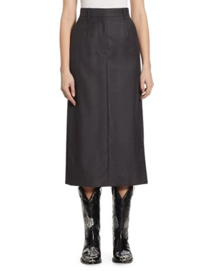 Calvin Klein Collection Plaid Wool-silk Midi Skirt In Charcoal Burnout