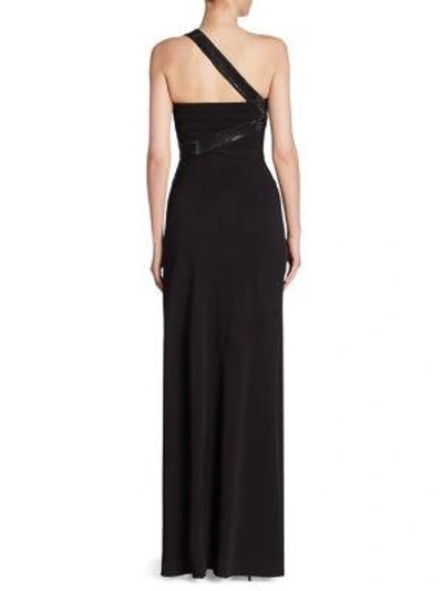 Shop Armani Collezioni Matt One-shoulder Jerseygown In Black