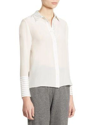 Shop Alice And Olivia Runie Zip-cuff Silk Button-down Shirt In Off White Black