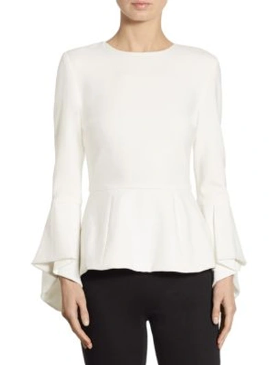 Shop Alice And Olivia Ruby Trumpet-sleeve Hi-lo Peplum Blouse In Off White