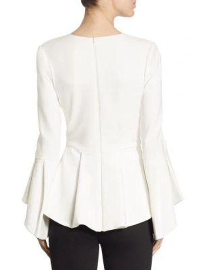 Shop Alice And Olivia Ruby Trumpet-sleeve Hi-lo Peplum Blouse In Off White
