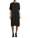 THE ROW LAUDRE RUFFLED HALF-SLEEVE DRESS, BLACK