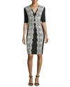 CATHERINE DEANE EMBROIDERED LACE JERSEY COCKTAIL DRESS, BLACK/SILVER,PROD119850014