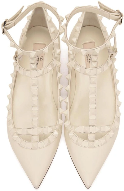 Shop Valentino Ivory  Garavani Rockstud Cage Flats