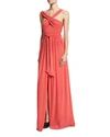 HALSTON HERITAGE SLEEVELESS KNOTTED JERSEY CROSS-FRONT GOWN, POPPY