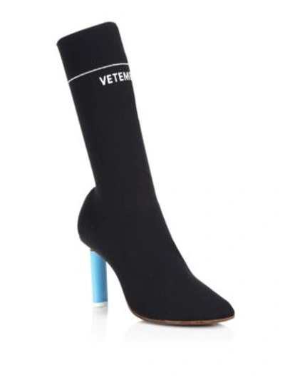 Shop Vetements Lighter Heel Knit Sock Boots In Black-blue