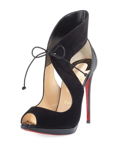 Christian Louboutin Campania Suede Tie-front Red Sole Sandal, Black
