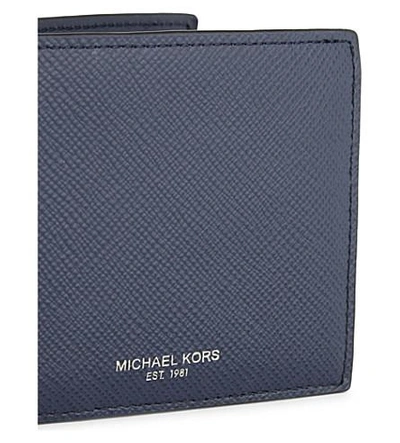 Shop Michael Kors Harrison Leather Billfold Wallet In Navy