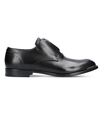 Shop Alexander Mcqueen Laceless Zip Leather Derby Shoes In Black