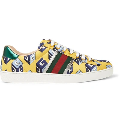 Gucci Ace Metallic Leather-trimmed Printed Satin Sneakers