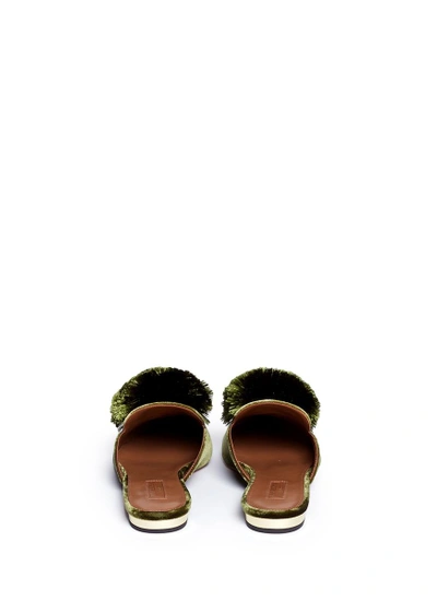 Shop Aquazzura 'powder Puff' Pompom Velvet Slides In Green