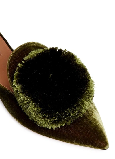 Shop Aquazzura 'powder Puff' Pompom Velvet Slides In Green