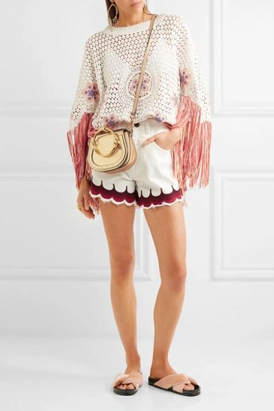 Shop Chloé Scalloped Embroidered Denim Shorts