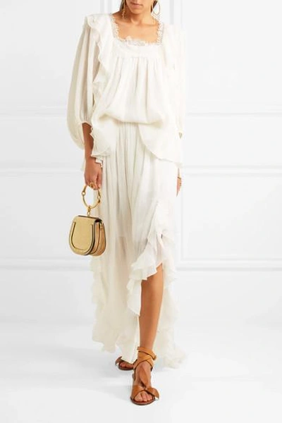 Shop Chloé Ruffled Cotton And Silk-blend Maxi Skirt