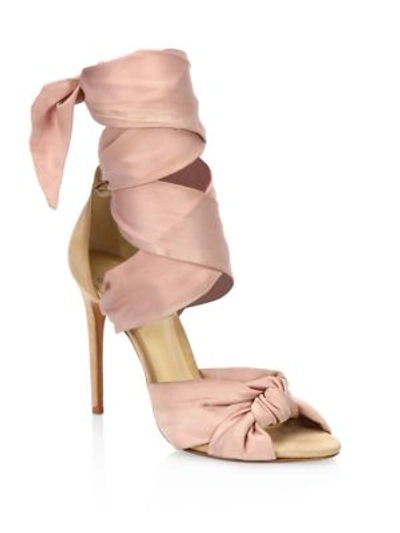 Shop Alexandre Birman Katherine Silk Ankle-wrap Sandals In Nude