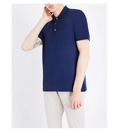 Shop Brioni Logo-embroidered Cotton-mesh Polo Shirt In Navy