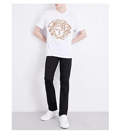 Shop Versace Medusa-print Cotton-jersey T-shirt In White