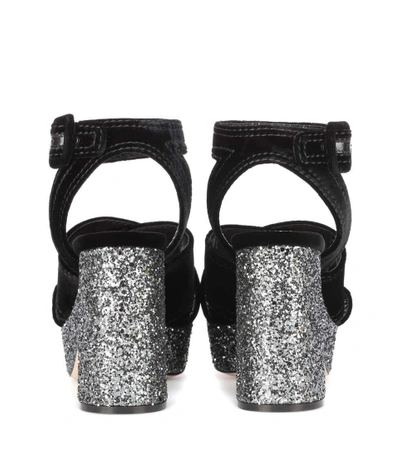 Shop Miu Miu Velvet And Glitter Platform Sandals In Black
