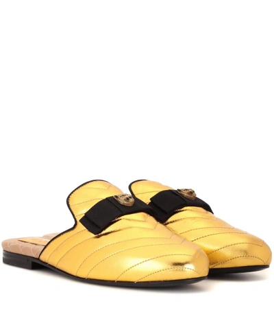 Shop Gucci Princetown Leather Slippers In Gold