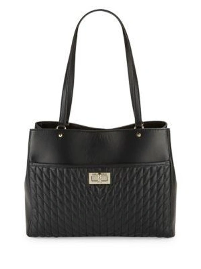 Karl Lagerfeld Diamond Stitched Leather Tote In Black