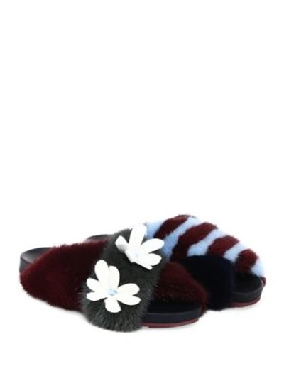 Shop Fendi Mink Fur Mismatched Slides In Multi