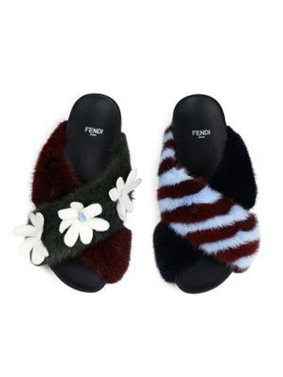 Fendi Floral Embroidered Slider Sandals In Multicolor | ModeSens
