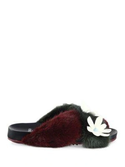 Shop Fendi Mink Fur Mismatched Slides In Multi