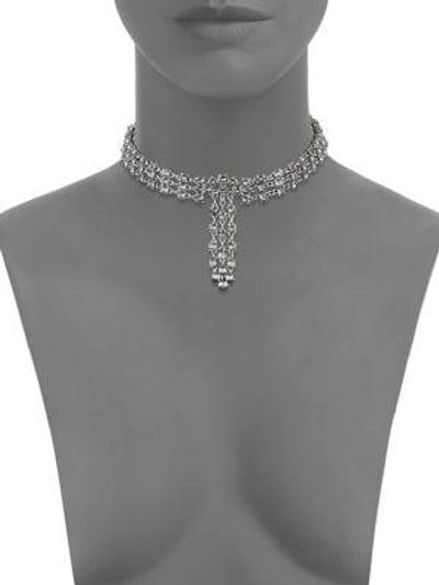 Shop Oscar De La Renta Stone-accented Tassel Choker Necklace In Silver