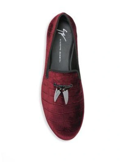 Shop Giuseppe Zanotti Velvet Croc Slip-on Loafers In Bordeaux