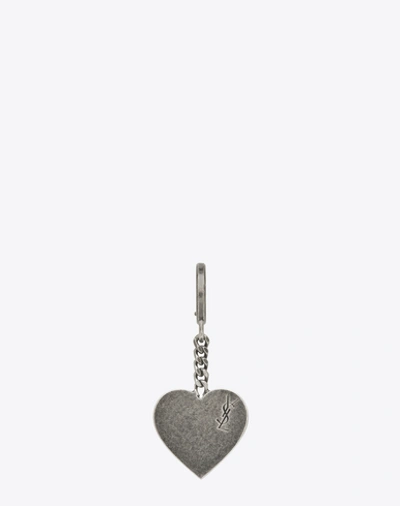 Saint Laurent Signature Heart Key Ring In Brushed Silver-toned Metal In 0564 Palladium