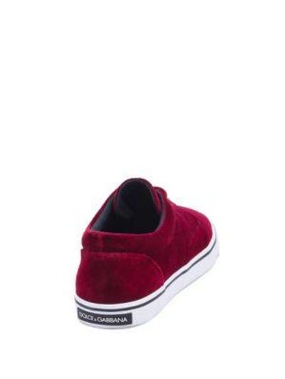 Shop Dolce & Gabbana Velvet Lace-up Sneakers In Dark Red