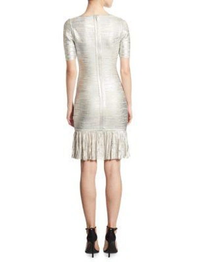 Shop Herve Leger Metallic V-neck Dress In Silver