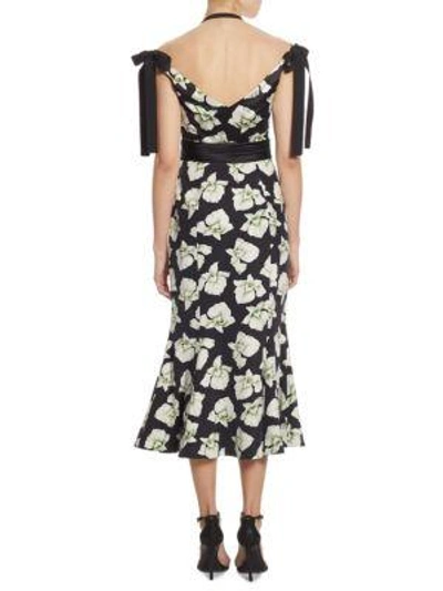 Shop Cinq À Sept Blakely Orchid-print Silk Dress In Black Multi