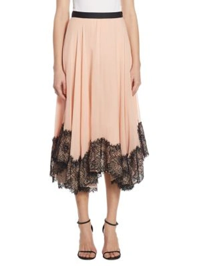 Shop Cinq À Sept Kaya Lace-hem Pleated Skirt In Melon/black