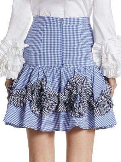 Shop Alexis Daly Ruffle Gingham Cotton Skirt In Blue Gingham