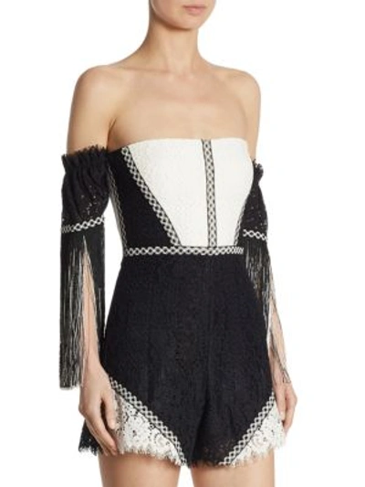 Alexis Mirabelle Off-the-shoulder Lace Romper In Black White