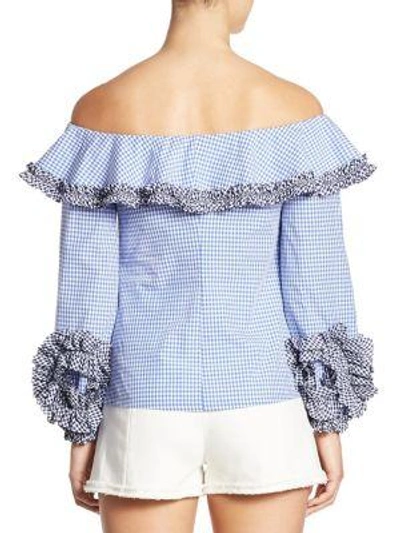 Shop Alexis Regine Ruffled Cotton Top In Blue Gingham