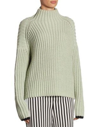 Shop Victoria Victoria Beckham Wool Turtleneck Sweater In Mint Black