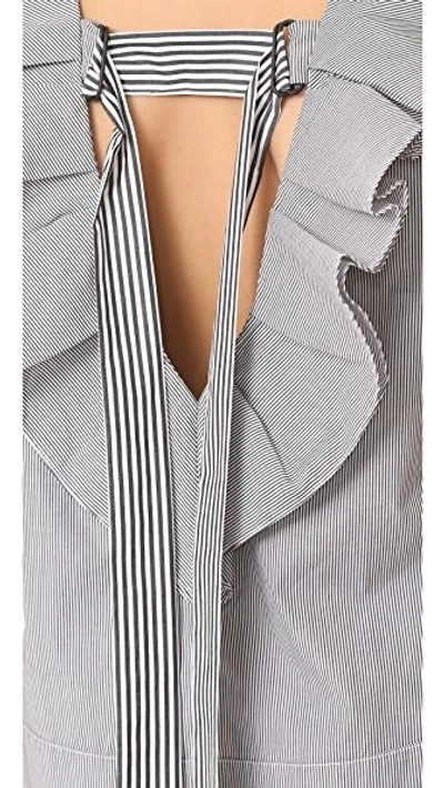 Shop Tibi Ruffle Strappy Top With Tie Detail In Black Stripe Multi
